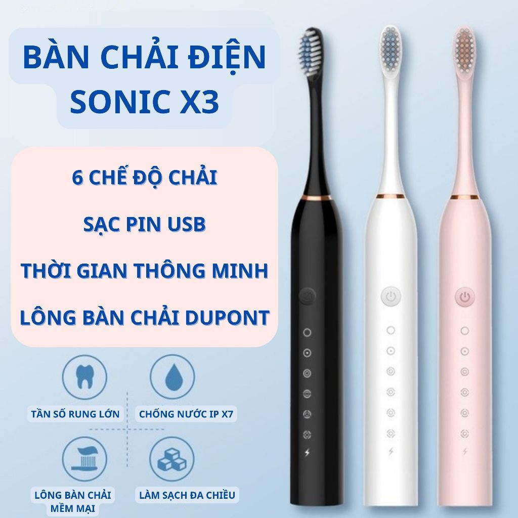 Bàn Chải Điện Đa Năng Thông Minh Máy Đánh Răng Sóng Âm Tặng Kèm 4 Đầu Thay Thế Electric Toothbrush【lzb060】