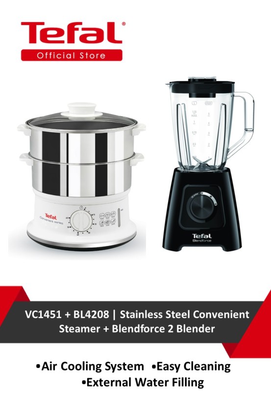 Tefal Stainless Steel Convenient Steamer VC1451 + Tefal Blendforce 2 Blender BL4208 Singapore