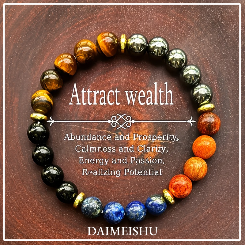 DAIMEISHU Fashionable Natural Stone Bracelet with Tiger Eye, Obsidian, Lapis Lazuli and Jasper