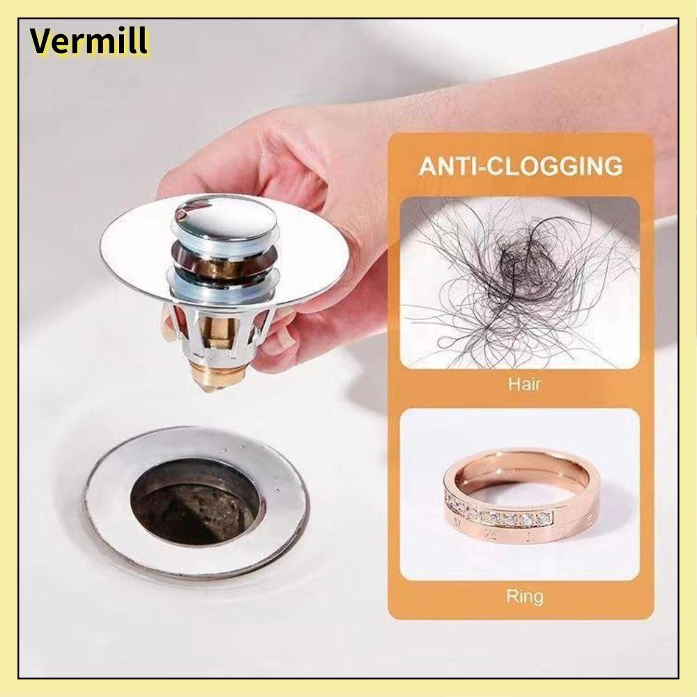 VERMILL Bật lên Nút chặn bồn rửa Đồng với bộ giữ tóc Nắp thoát nước đa năng Bền bỉ Không tràn Bộ lọc cống bồn rửa Phòng tắm