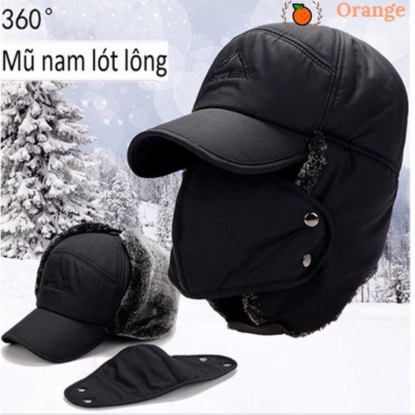 Mũ chùm đầu kèm chống nắng, bảo vệ mặt,Mũ Lưỡi Trai Lót Lông Trùm Tai Kèm Khẩu trang