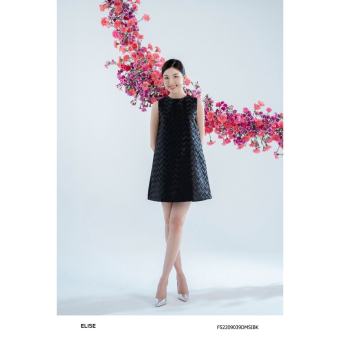 Đầm lụa HT đen Áo sơ miock thân trước thiết kế Elise FS2209039DMSIBK