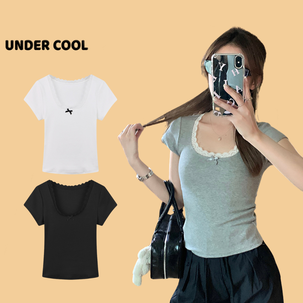 Áo thun nữ babytee tay ngắn dáng ôm undercool phối cổ ren nơ ngực trẻ trung