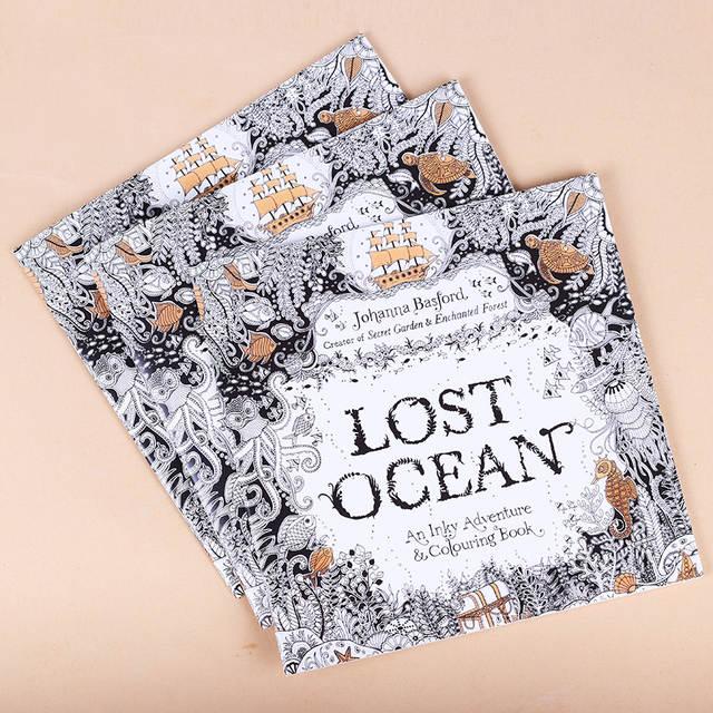 1 Pc Children Adult English Edition Lost Ocean Inky Coloring Book Kill Time Painting Drawing Books 24 Pages Stationery S -HE DAO
