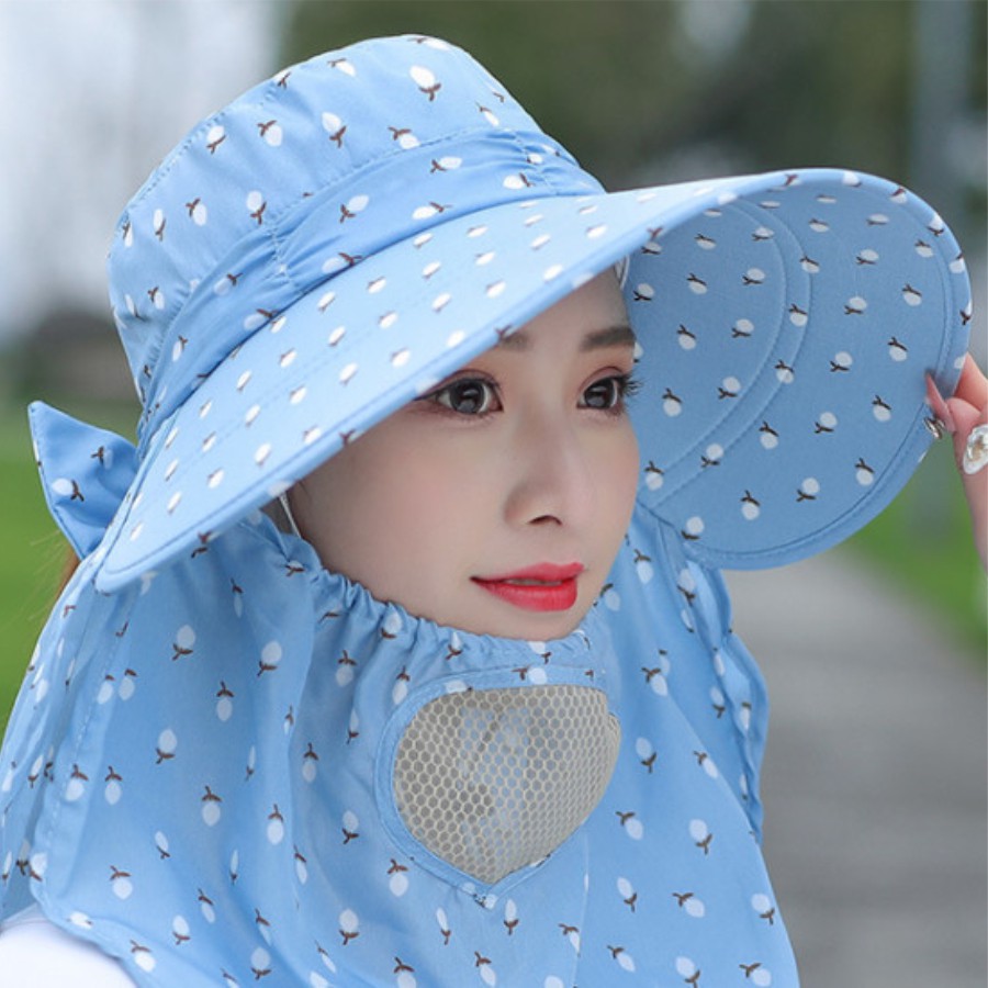 Mũ Nón rộng vành chống nắng cực mát có khẩu trang 2 lớp bảo vệ sức khỏe kèm dây thắt