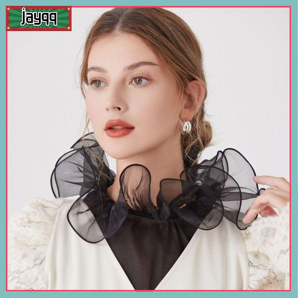 JAYQQ Viền ren Cổ áo giả Thiết kế xếp nếp Viền polyester Cổ áo có thể tháo rời Thanh lịch Thoáng khí Áo sơ mi nửa thân Váy Áo Sơ Mi