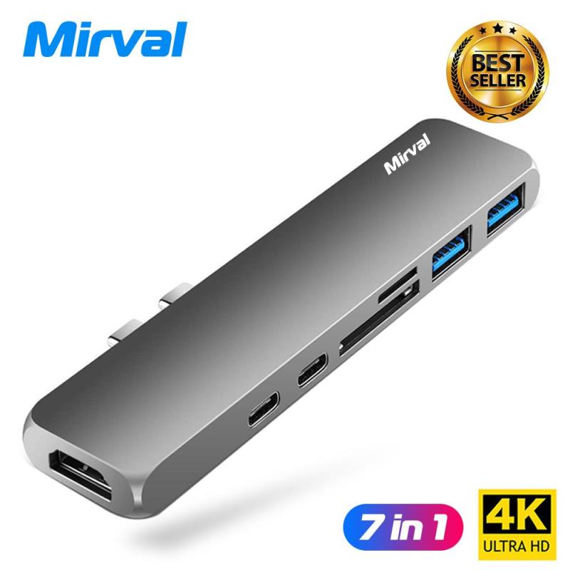 Mirval HUB7 7-in-1 Dual USB-C HUB Adapter Multiport Type-C Hub USB-C to 4K HDMI SD/TF Card Reader 2 USB 3.0 Ports Type C For MacBook Pro