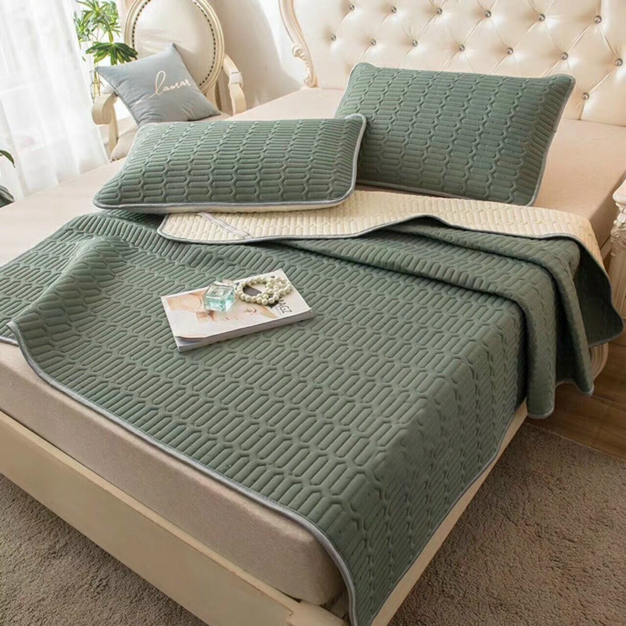 Chiếu điều hòa mát lạnh - Chiếu điều hòa cao su non 1m8 x 2m,chiếu điều hòa mát lạnh cao cấp - Chiếu điều hoà thiên nhiên cao cấp mát . kèm 2 vỏ gối