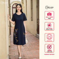Đầm trung niên thiết kế sang trọng nhã nhặn chất liệu Chiffon phối Lụa thương hiệu Thiều Hoa DD4L0552