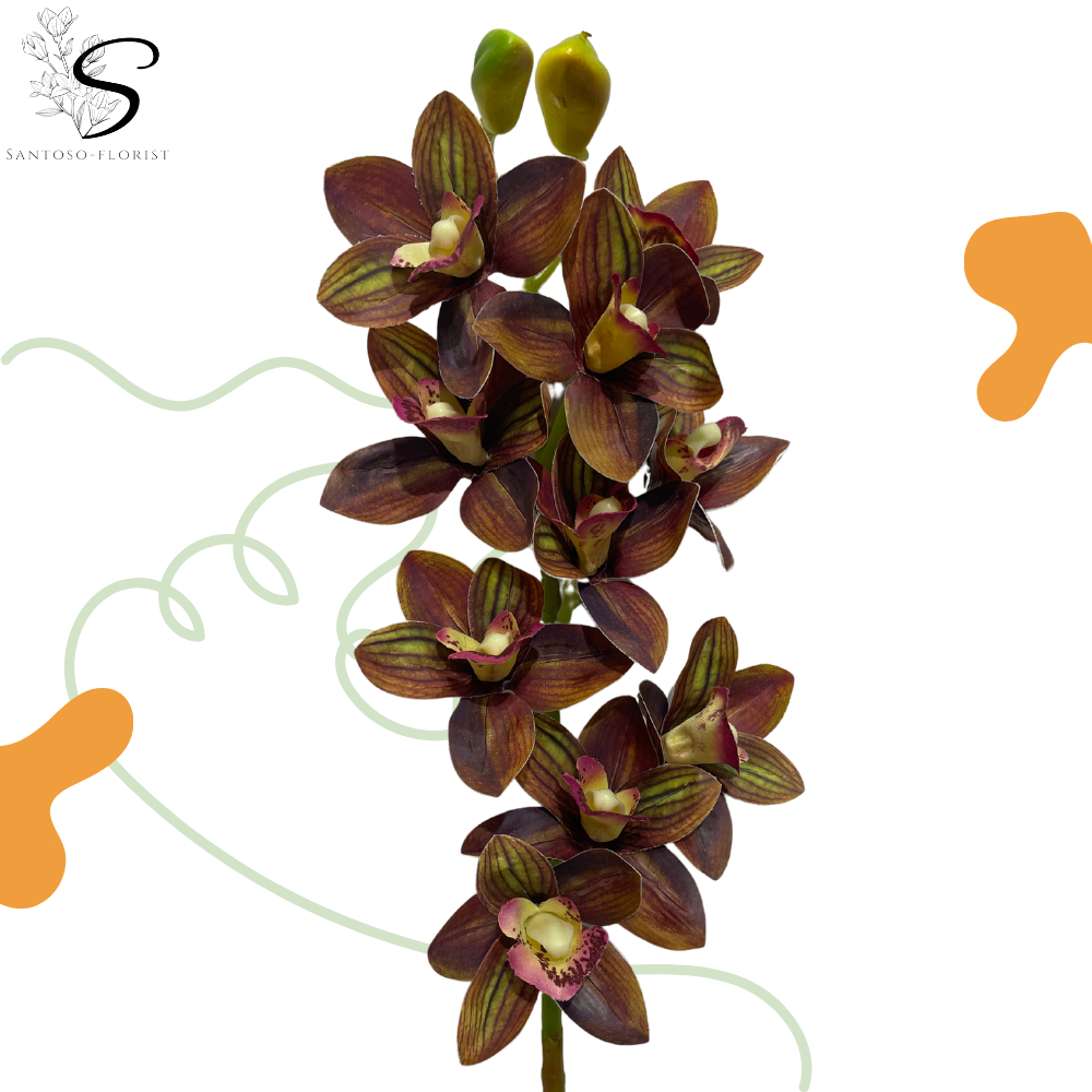 Bunga Anggrek Cymbidium Orchid Jumbo 10 Cabang Latex Bunga Magnolia Artificial Palsu / CZ-006L