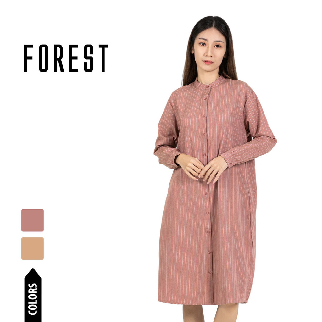 Forest Ladies Cotton Striped Oversized Shirt Dress Women Long Sleeve | Baju Kemeja Lengan Panjang Perempuan - 885080
