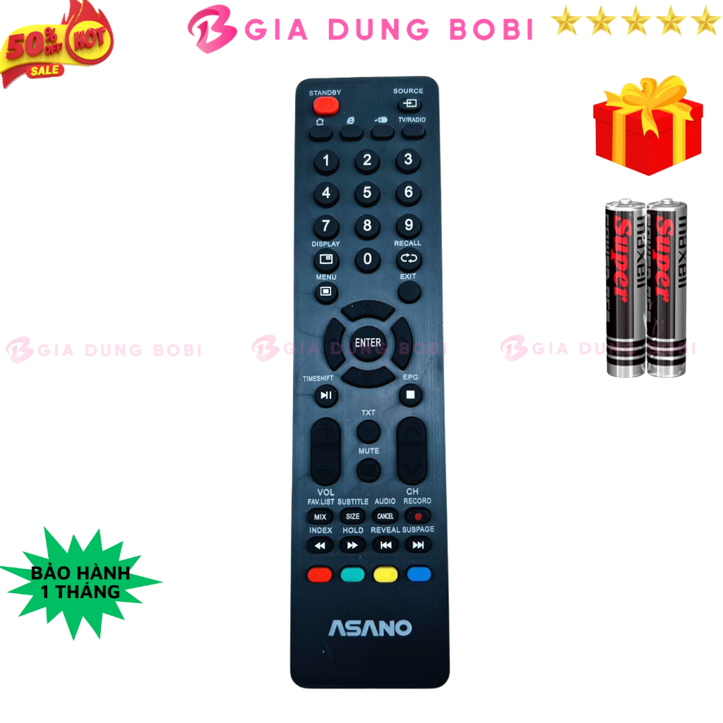 Remote điều khiển tivi Asano Mã 03 điều khiển TV Asano - Tặng kèm pin - Gia Dụng Bo Bi