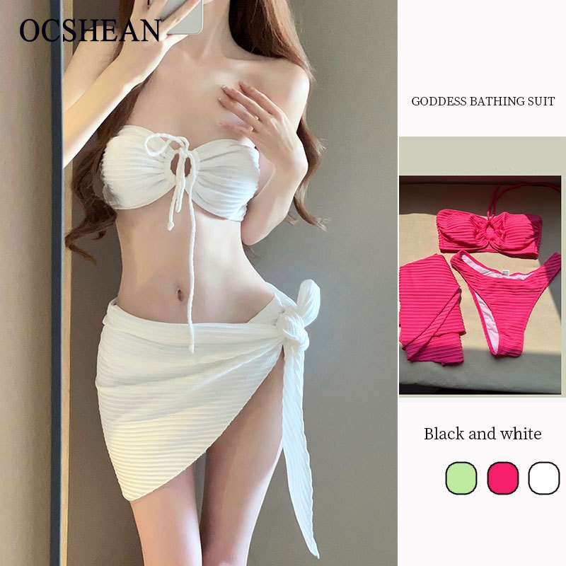 OCSHEAN ชุดว่ายน้ำผู้หญิงทูพีซเซ็กซี่บิกินี่สีขาวฮิตในโลกออนไลน์ INS นางฟ้าสุดๆคลุมท้องใส่แล้วดูผอมแบบใหม่ชุดว่ายน้ำน้ำพุร้อน ราคา 140 บาท*ส่งฟรี