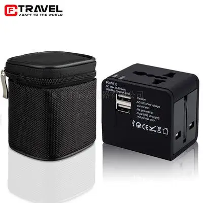 2.1A Fast-Charging 2 USB Ports Travel Adaptor / Worldwide All-In-One AU-EU-UK-US Plugs International Universal Travel Adapter / Compact Small-Sized International Travel Adapter / 2100mA Universal Adapter Plug - [BLACK]