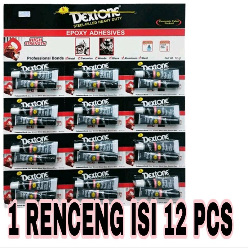 12PCS(1PAPAN) lem dextone 5 MENIT 1 renceng 12 pcs lem besi lem beton dextone lem serbaguna dextone Harga 97,900 rupiah*Gratis Ongkir