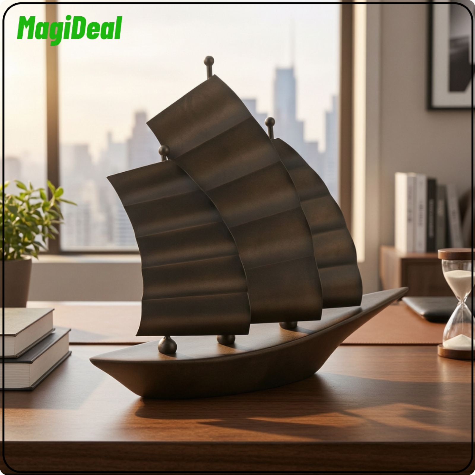 MagiDeal Nautical Sailboat Sculpture with Base Tabletop Sailboat Sculpture Freestanding Boat Figurine Modern for Living Room