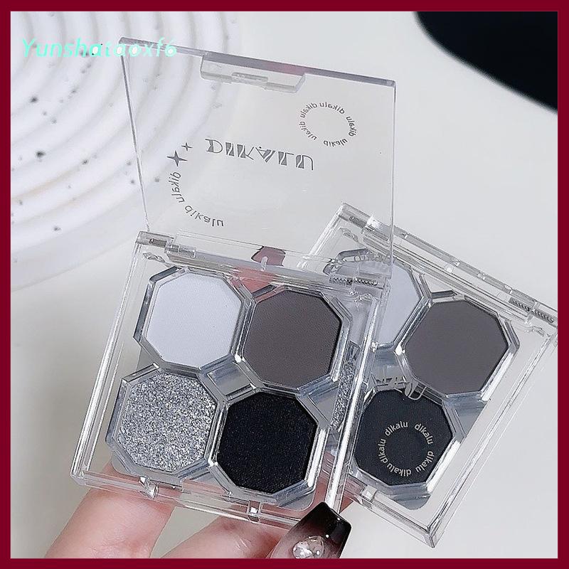 yunshataoxf Dikalu 4 màu Punk Smokey Matte long lanh Eyeshadow Palette ánh sáng lung linh Eye Shadow trang điểm Palette mát mẻ săn chắc màu xám đen EYE PALETTE