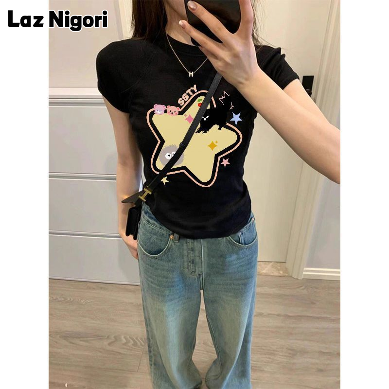 Laz Nigori Women's T-shirt Cute XINGX Printed Short-Sleeved T-shirt Casual All-Matching Tops ราคา 101 บาท*ส่งฟรี