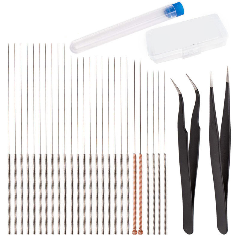 (RZUF) 28Pcs 3D Printer Nozzle Cleaning Kit Steel Nozzle Needles & Tweezers Kit for 3D Printer Drill