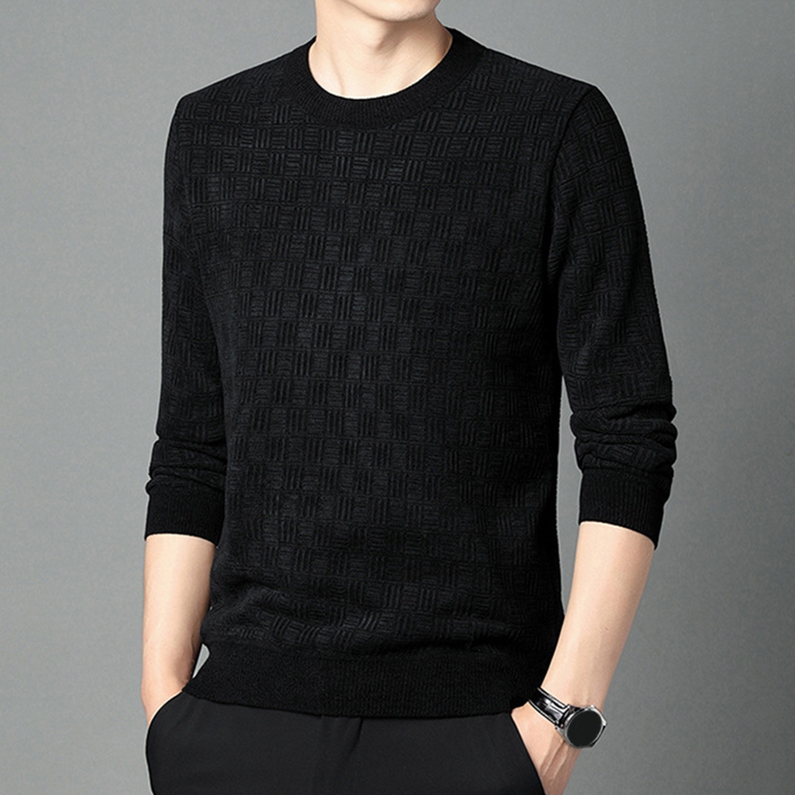 yitu Soft Plush Fleece Sweater Fleece Sweater Cozy and Men's Knitted Sweater for Winter Warm and Soft Pullover with599_voghion.com