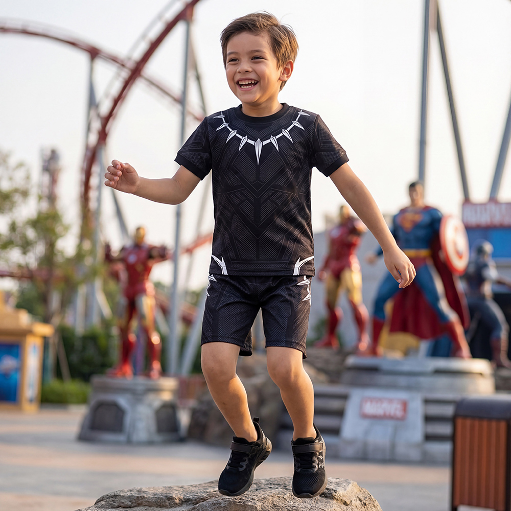 Baby Boy Clothes Set Cartoon Marvel Superhero Black Panther Short Sleeve Outfits Cotton Toddler Kids Clothing Sets 1-7 Years