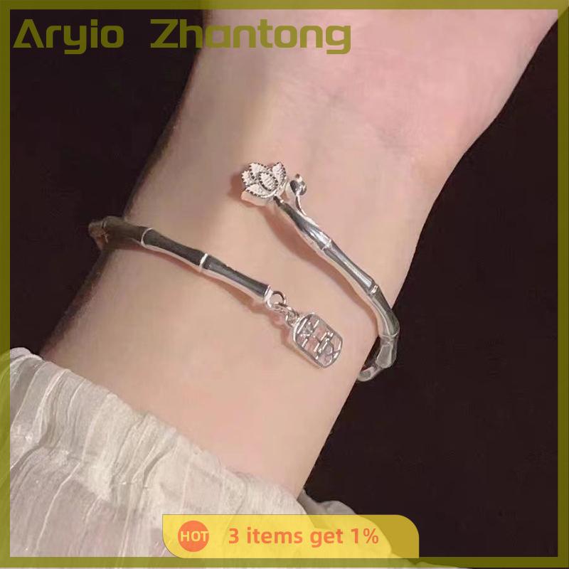 Aryio Có Thể Điều Chỉnh May Mắn Phước Tre Sen Vòng Đeo Tay Màu Bạc Hollow Thư Mặt Dây Chuyền Bangle Cho Phụ Nữ Có Thể Điều Chỉnh Mở Bangle Quyến Rũ Thời Trang Đảng Trang Sức