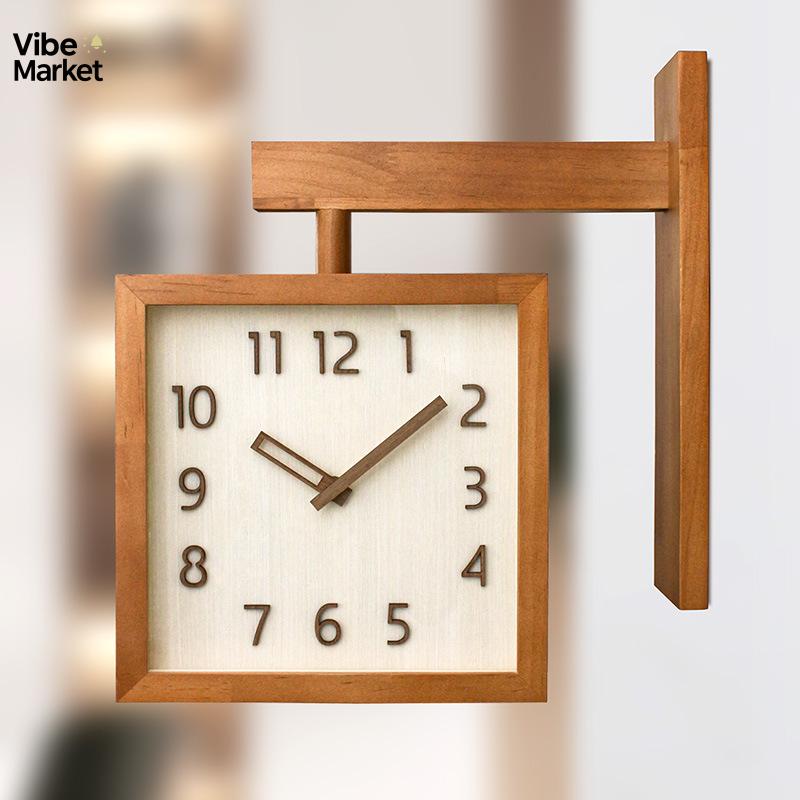 นาฬิกาไม้สองด้านไม้เนื้อแข็งวินเทจ - เงียบสำหรับมุมห้องนั่งเล่น ราคา 2,428 บาท*ส่งฟรี