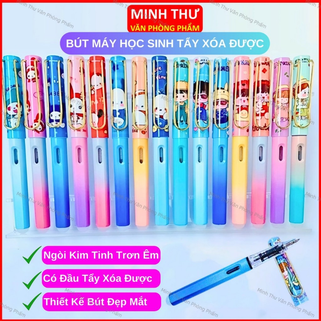  Bút máy học sinh vỏ hoạt hình ngòi kim tinh có đầu tẩy xóa được   Bút mực học sinh tiểu học ngòi êm trơn-Minh Thư VPP 