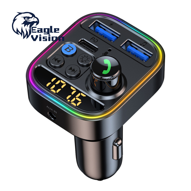 Bluetooth-compatible 5.3 FM Transmitter PD30W Fast Charging Car Adapter
