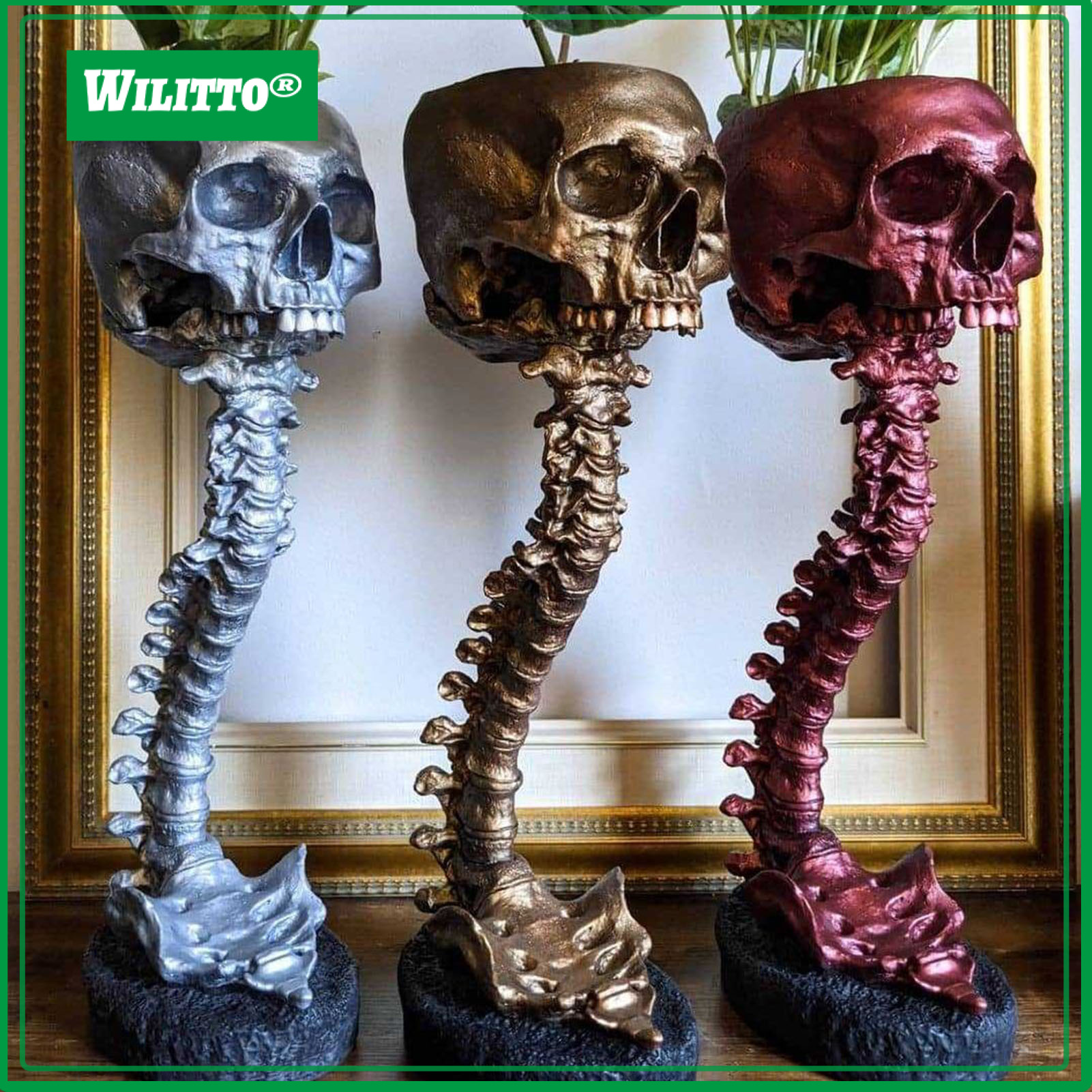Skull Planter with Spine Stand Realistic Resin Skull Flower Pot Gothic Home Decoration Halloween Candy Bowl for Home Office Decor ราคา 876 บาท*ส่งฟรี