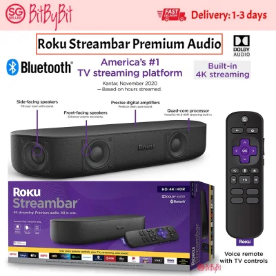 2020 Roku Streambar | 4K/HD/HDR Streaming Media Player & Premium Audio, All In One, Includes Roku Voice Remote