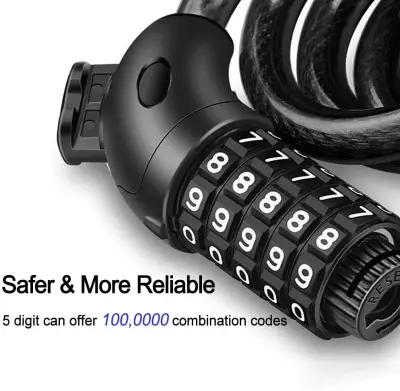 *SG seller* Bike Lock Cable 4 Feet High Security 5 Digit Resettable Combination Coiling Bike Cable Lock Bicycle Cable Lock for Bicycle Outdoors1.2mx12mm