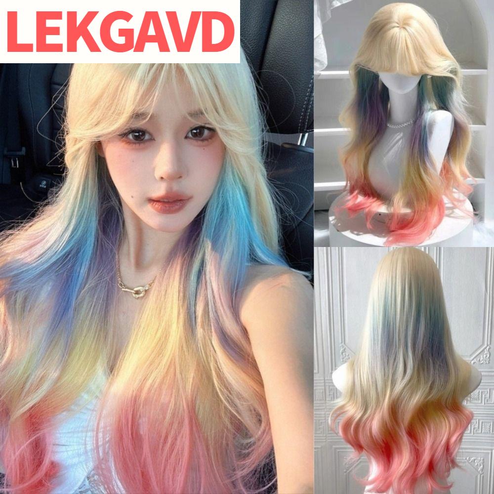 LEKGAVD สง่างาม วิกผมยาวหยิกเป็นลอน ตอนกลาง ทันสมัย วิกผมสังเคราะห์ไล่สีรุ้ง วิกผมปลอม ระบายอากาศได้ดี วิกผมโลลิต้าคอสเพลย์ สำหรับผู้หญิง ราคา 833 บาท*ส่งฟรี