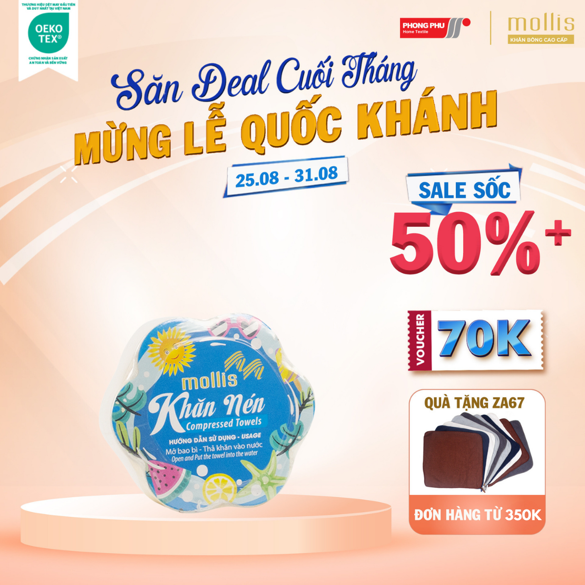 Khăn Mặt Mollis Cotton 34x78cm (+-5cm) Khăn Cao Cấp Thấm Hút Sử Dụng Nhiều Lần Tiện Lợi Phù Hợp Du Lịch Dã Ngoại FNEN
