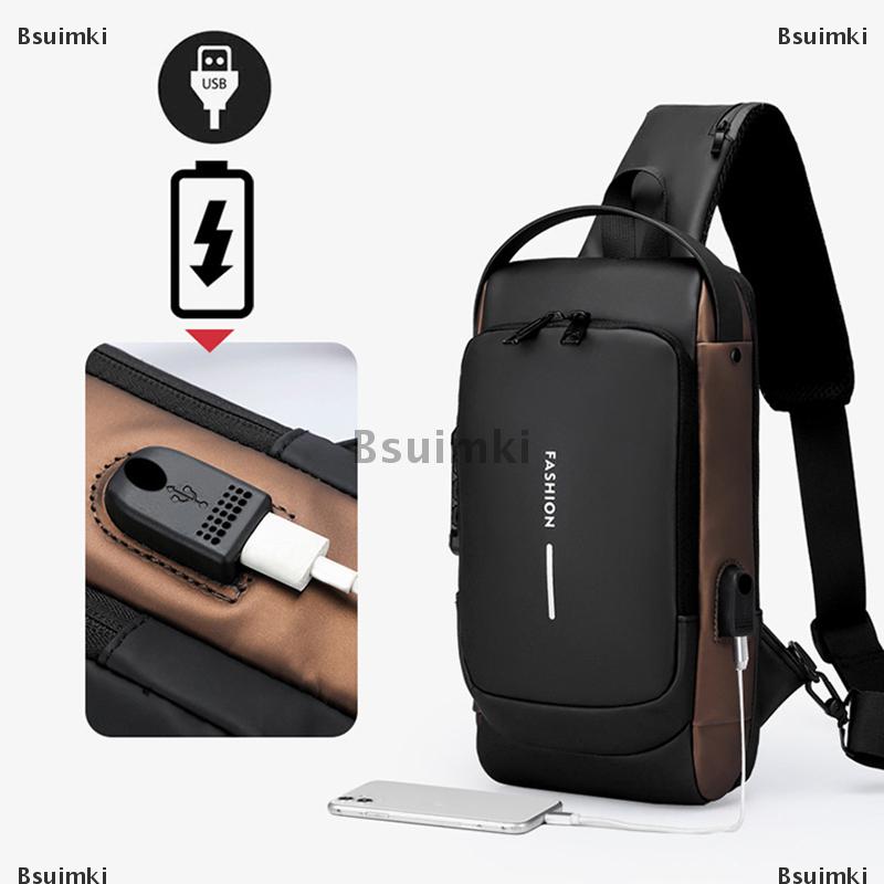 [COD] Bsuimki Người Đàn Ông Thời Trang Du Lịch Thể Thao Sling Túi Nam Đa Chức Năng Chống Trộm USB Sạc Mật Khẩu Khóa Cho Cưỡi Xe Máy Ngực Gói