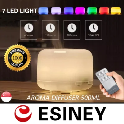 SG Seller Premium Quality 500mL LED ​Ultrasonic Timer Humidifier Home Aroma 500ml Essential Oil Diffuser Warm Light/7 led Light
