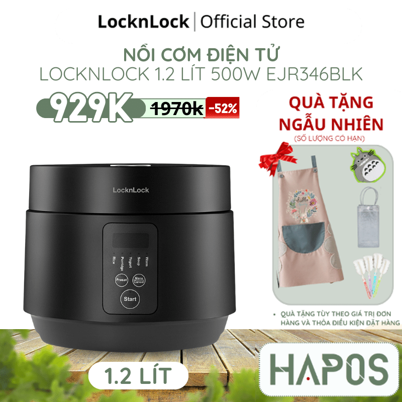 Nồi cơm điện mini locknlock compact rice cooker 1.2l ejr346blk - hapos official