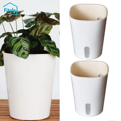 Fityle 2x Self Watering Planter Plastic Pot Gardening Flowers Pots for In/Outdoor Plant