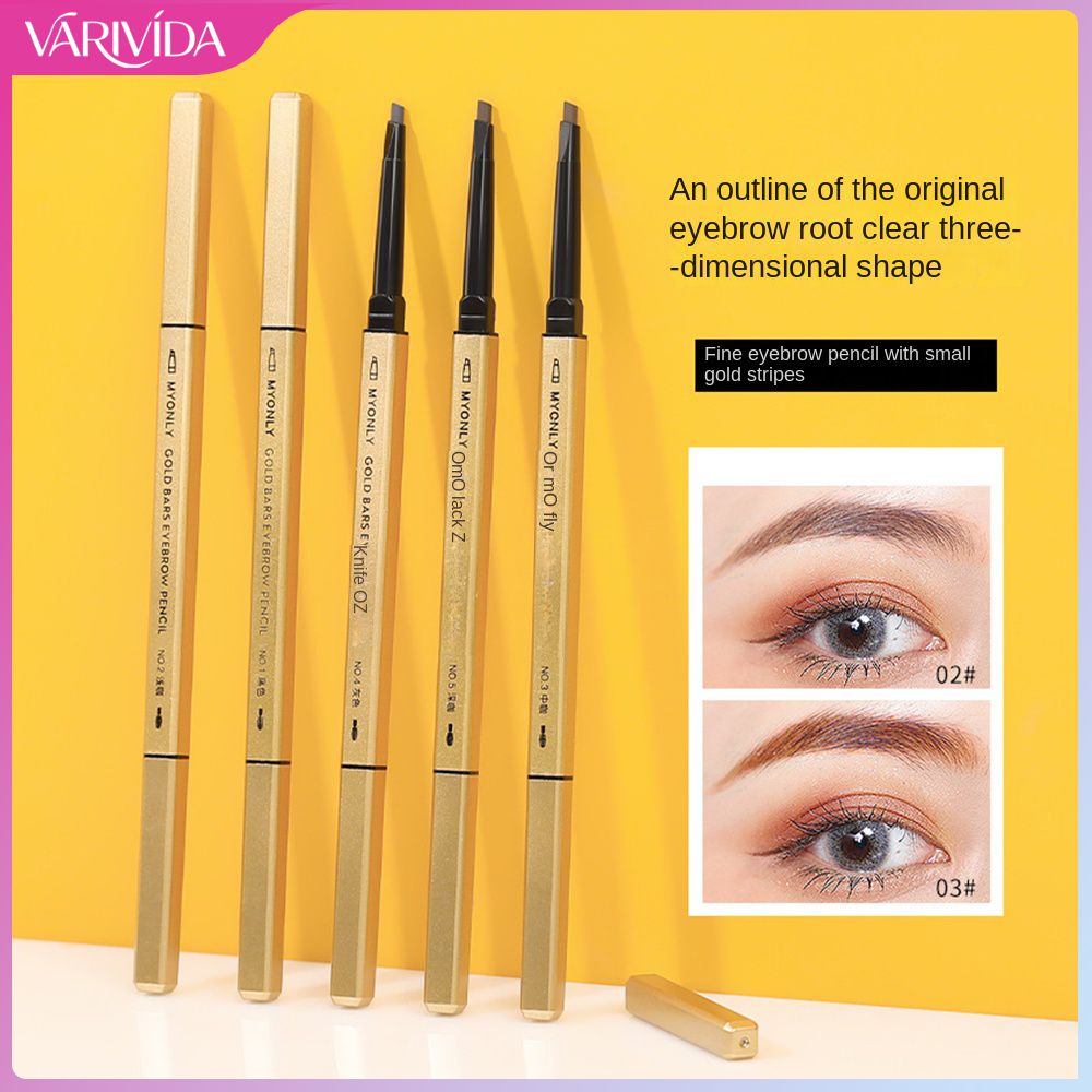 VARIVIDA MYONLY/Maioli Small Gold Bar Double-headed Eyebrow Pencil Ultra-fine Three-dimensional Non-smudged Triangle Head Eyebrow Pencil (Chinese And English Versions Are Shipped Randomly) ราคา 16 บาท*ส่งฟรี