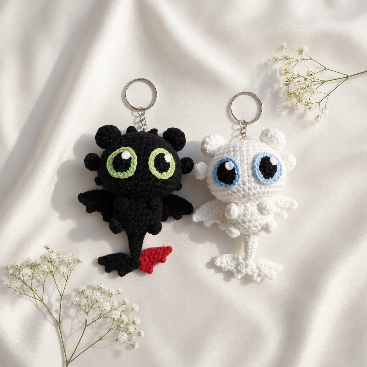 Móc khóa rồng ban đêm cặp đôi len handmade