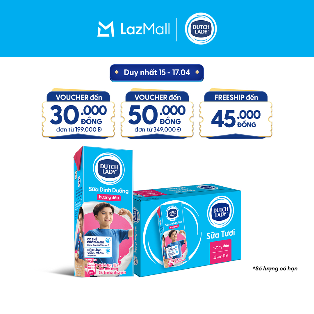 Thùng 48 Hộp Sữa Dinh Dưỡng Dutch Lady Cô Gái Hà Lan Hương Dâu 180ml (48x180ml)