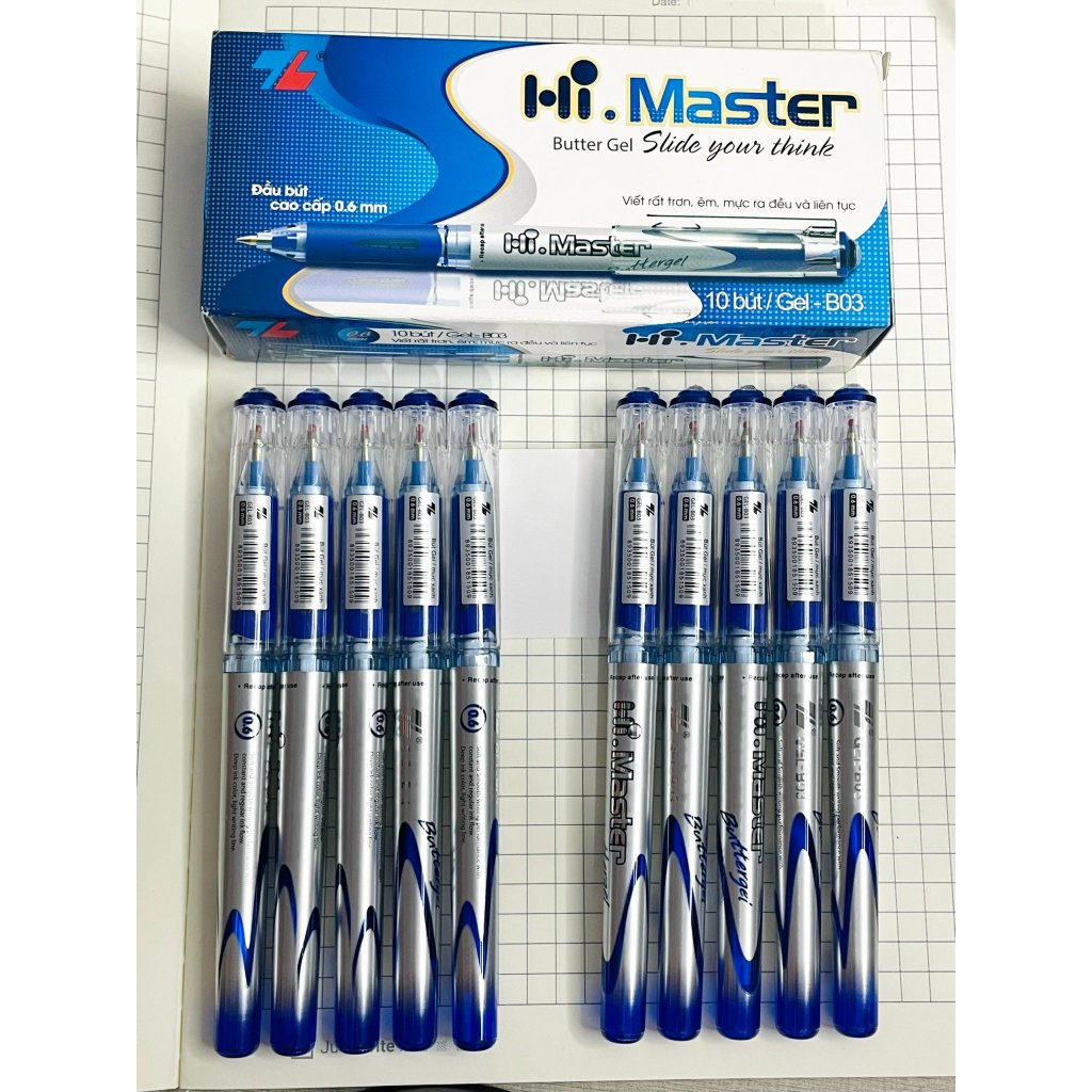 Bút mực nước Gel B Thiên Long GEL-B03- Bút B Master Đầu bi 0.6mm- 3 màu mực- Xanh/ Đỏ/ Đen- Viết êm trơn