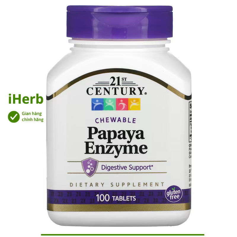 Viên uống hỗ trợ hệ tiêu hóa Papaya Enzyme Chewable 21st Century