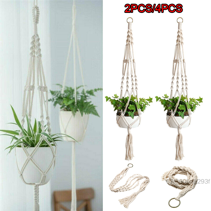 Macrame Hanging Planters Decorative Flower Pot Holder with Tassels 4 Legs for Indoor Outdoor Home Decorations MG-VN