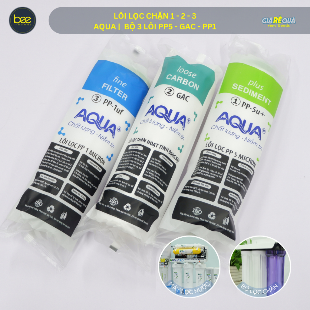 Bộ 3 lõi lọc nước 1,2,3 AQUA cho tất cả các máy lọc nước