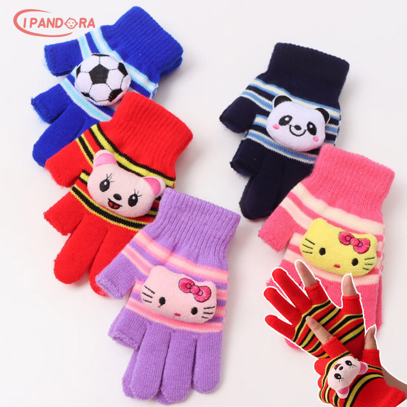 IP Children's half-finger gloves warm wool plus fleece cute cartoon gloves antifreeze handwriting homework