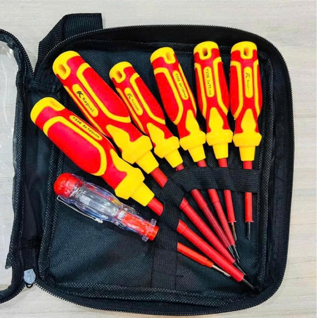Bộ Tua Vít Cách Điện 1000V Kapusi Nhật Bản K-9201 Gồm 7 Cây Hãng Bộ Tua Vít Đa Năng