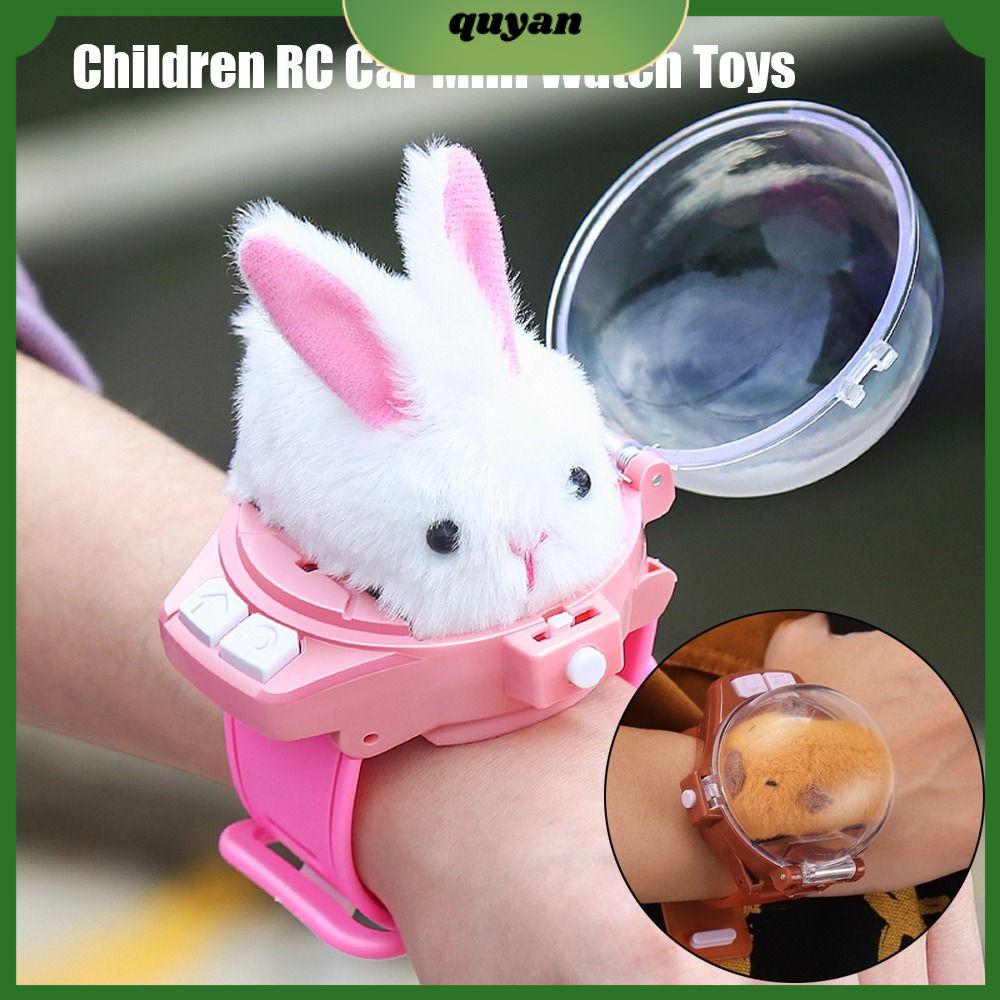QUYAN Xe thú cưng dễ thương Đồ chơi đồng hồ mini xe RC cho trẻ em Đồ nhồi bông Phim hoạt hình 3D Đồng hồ điện tử Kapibala Thời trang Sạc USB Đồ chơi điều khiển từ xa dành cho quà tặng trẻ em/học sinh