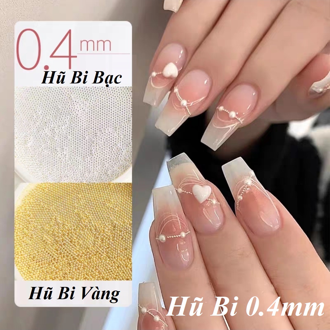 Hũ bi trang trí móng mini side 0.4mm màu vàng bạc - Hạt bi nail thép size nhỏ trang trí móng nails