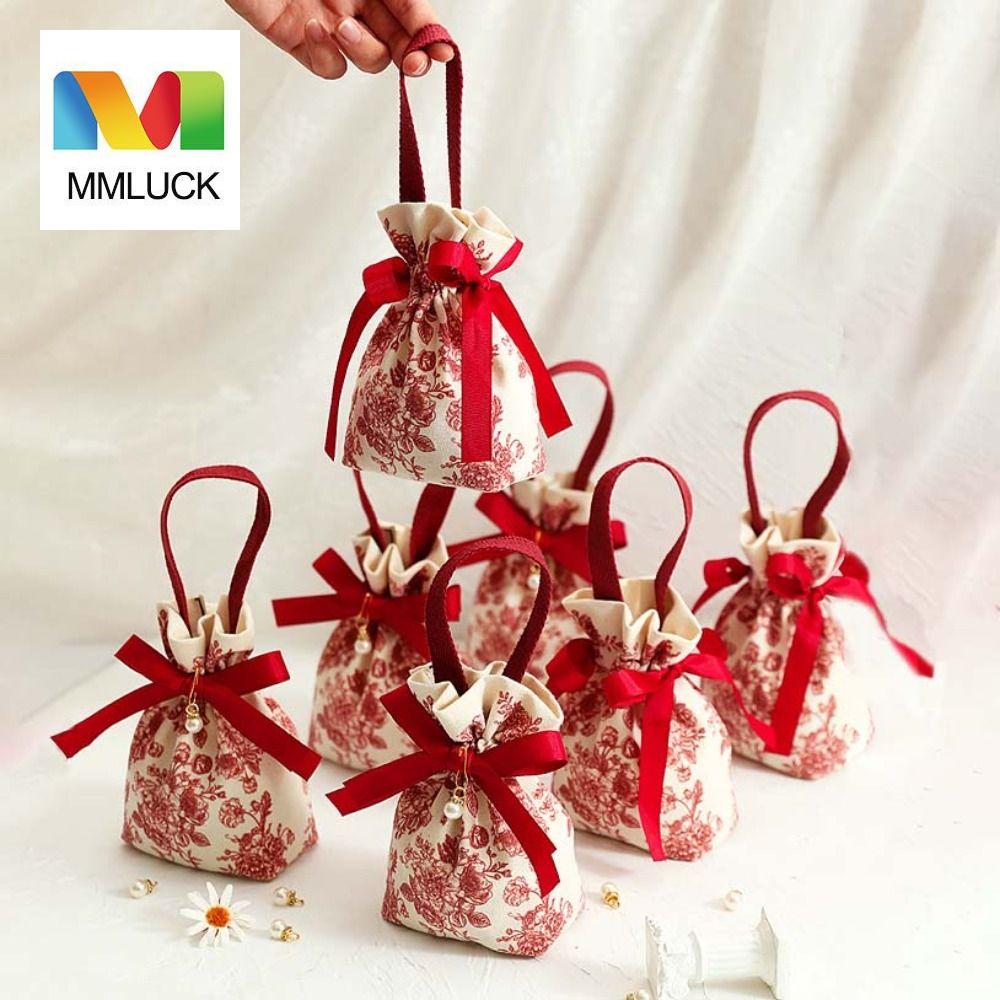 MMLUCK Gift Wrapping Bags Tulip Rose Flower Drawstring Bag Pearl Pendant